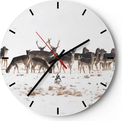 Produktbild von Wanduhr - Rund - Glasuhr - Hirsch Winter Tierwelt Landschaft - 40x40cm - Schleichendes Uhrwerk - Lautlos - zum Aufhängen bereit - Dekoration Modern - Wanddekoration aus Glas - C3AR40x40-3144