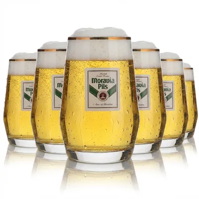 Produktbild von 6x Moravia Glas 0,3l Bierkrug Goldrand Höhr Grenzhausen Gläser Set Brauerei