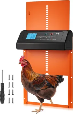 Produktbild von Automatische Hühnerklappe - Hühnerstall-Türöffner - Timer - Manuell einstellbar - Einklemmschutz - Wasserdichte Versiegelung - 35 x 25 x 7,3 cm - Orange