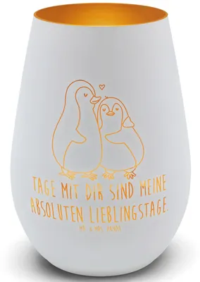 Produktbild von Mr. & Mrs. Panda Laterne Pinguin umarmen - Weiß - Geschenk, Liebe, Jahrestag, Hochzeitstag, Kerzenhalter, Windlicht Glas, Deko, Hochzeit, Teelichthalter, licht