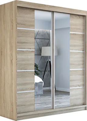 Produktbild von Schwebetürenschrank Kleiderschrank ERO  180 cm Schrank Garderobe Spiegel.Verschiedene Farben (Weiß, Schwarz, Somona). Möbel vom Hersteller!