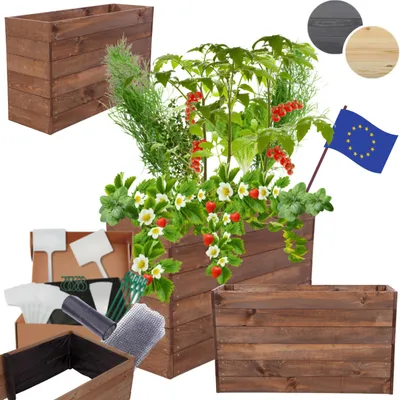 Produktbild von MODO24 Hochbeet Holz, Pflanzkasten, Massivholz, Kiefer, Kräuterbeet, Blumenkasten, Garten, Terrasse, 54x93x30 cm, Braun, ZP06