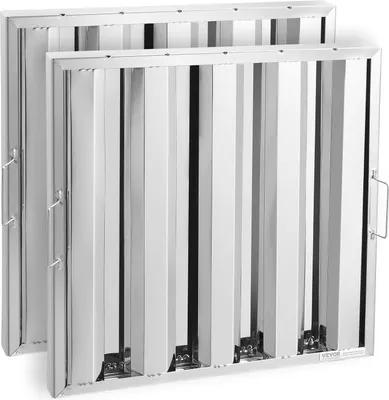 Obrázek produktu pro VEVOR filtr pro komerční digestoře Filtr do odsavače par 493 x 493 x 45 mm z nerezové oceli pro restaurace, pro digestoře pro komerční kuchyně s odpuzováním mastnoty, 4 drážky, 2 ks.