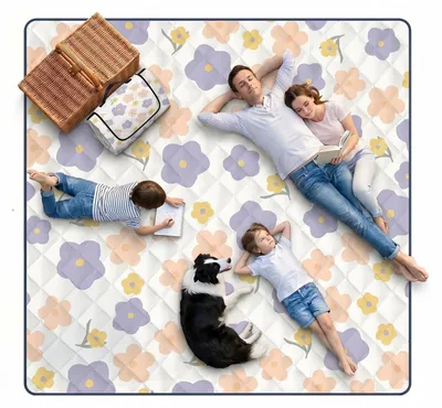 Produktbild von Wasserdichte Picknickdecke, Stranddecke 200 x 200 cm, faltbar und sanddicht, für 5-8 Personen, lila