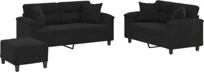 Produktbild von vidaXL 3-tlg. Sofagarnitur mit Kissen Schwarz Mikrofasergewebe