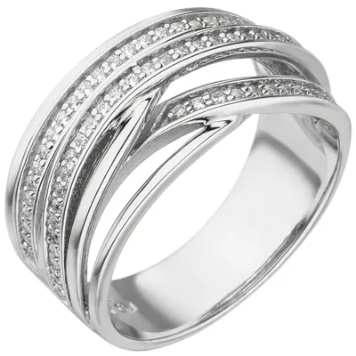 Produktbild von Breiter Ring aus 925 Silber mit 73 Zirkonia weiß Silberring Fingerring Damen Innenumfang 50mm  Ø15.9mm