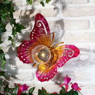 Produktbild von LED Solarleuchte Wandleuchte Garten Leuchte Außenlampe Schmetterling Solarlicht