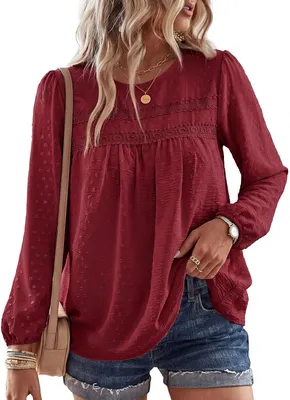 Productafbeelding van Damesblouse met lange mouwen, ronde hals en losse snit in boho-stijl
