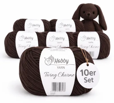Produktbild von Hobby YARN - Twiny Charme 10er Set - Baumwolle 50g je Garn, Baumwolle, weiches Mischgarn, zum Häkeln & Stricken 313 - Midnight Black