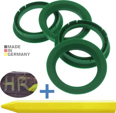 Produktbild von 4X Zentrierringe 72,5 x 56,6 mm Grün Felgen Ringe + 1x Reifen Kreide Fett Stift
