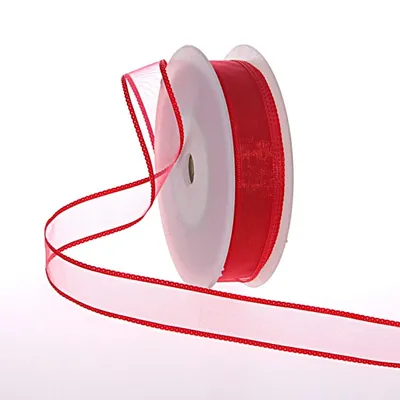 Produktbild von Organzaband mit Flechtkante - rot - 25mm - 25m - 90024-25-25-30