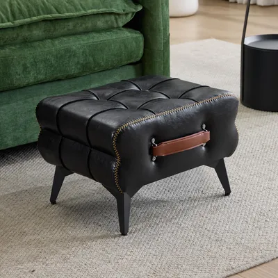 Produktbild von MODFU Fußhocker mit Griff und Metallbeinen,Multifunktionale Fußstütze,Schuhwechselhocker mit Fußkissen,Schwarz