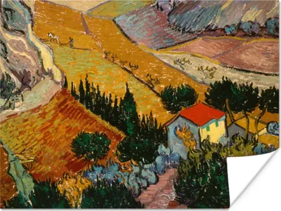 Produktbild von MuchoWow® Poster Landschaft mit einem Haus und einem Ackerbauern - Vincent van Gogh 80x60 cm - Kunst für zu Hause
