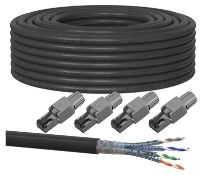 Produktbild von Cat 7 Erdkabel Netzwerkkabel Verlegekabel Outdoor UV Außen Rj45 Stecker CAT 8 25m 4x Cat8 Stecker Werkzeuglos