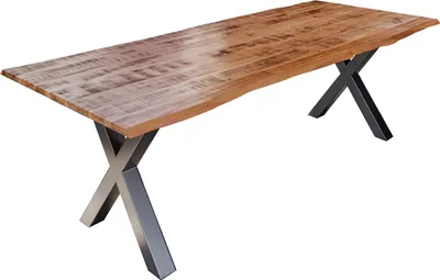 Produktbild von Esstisch Baumkante Massiv Mango naturfarben 180 x 90 silber X-Gestell DORA