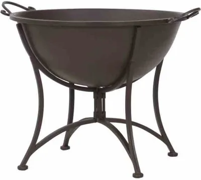 Image de Bol à feu antique, fer peint par poudrage, brun rouille avec pied rabattable