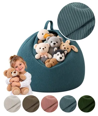 Produktbild von MEBLE ODNOWA, Kinder-Pouf, Spielzeug-Organizer, Spielzeugtasche, Blau, 50x50x50cm Pouf Kinderzimmer, Pouf mit Reißverschluss, Pflegeleicht, Waschbar