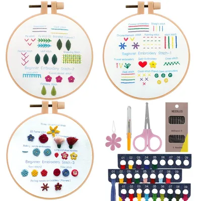 Stickerei-Set für Anfänger, 3-teilig, verschiedene Stiche, DIY