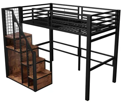 Obrázok produktu pre Detská posteľ poschodová - 90 x 200 cm - Bezpečnostné rebrík - Kovový rám - S úložným priestorom - Čierna