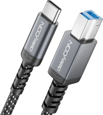 Produktbild von deleyCON 0,5m USB 3.0 Kabel Kurz USB-C auf USB-B Stecker Druckerkabel Datenkabel 5 Gbit/S für Drucker, Scanner, Externe Festplatte, Dockingstation, Monitor, Upstream Cable, Schwarz