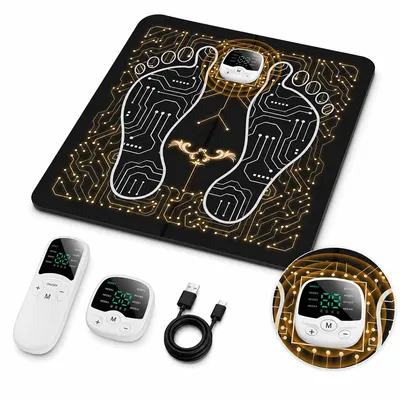 Produktbild von Elektrische Fußmassage Matte EMS, Faltbares Fußmassagegerät mit Fernbedienung, 10 Massageprogramme, 30 Stufen, USB Ladegerät für Zuhause & Büro