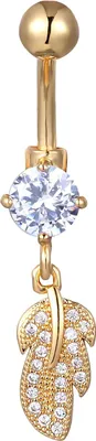 Produktbild von Karisma Edelstahl Bauchnabelpiercing Anhänger Blatt Banana Zirkonia - HB158 - Gold
