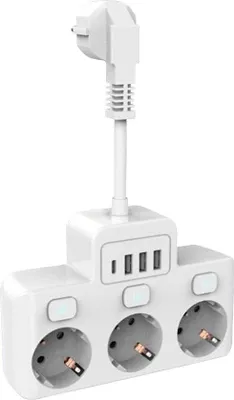 Image de Multiprise pivotante avec interrupteur indépendant et 3 prises USB