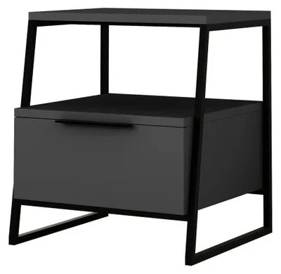 Image de Table de chevet en panneau mélaminé anthracite 45 x 50 x 40 cm avec étagère