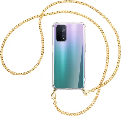 Produktbild von Handykette Backcover-Schutzhülle mit Band (Metall goldfarben) für Oppo A54 5G / A74 5G (CPH2197) - goldfarbene Kette