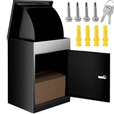 Obrázek produktu pro Uniqoos® Ocelová poštovní schránka – nástěnná i volně stojící, rozměry 44×35×58 cm, černá, uzamykatelná, s 2 klíči