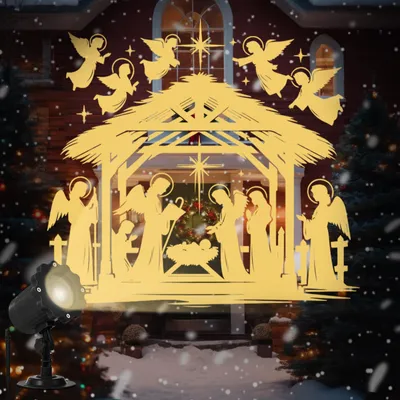 Weihnachtsprojektor mit 3D-Hologramm-Effekt, Timer, Krippenmotiv