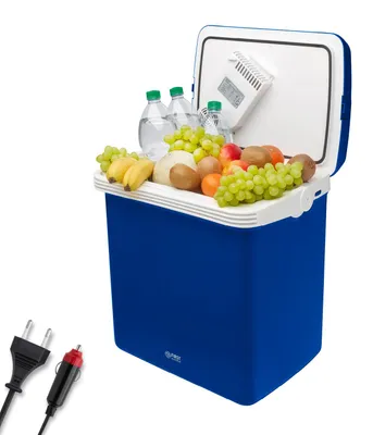 Immagine prodotto di TZS First Austria - Frigorifero portatile da 32 L, elettrico, con collegamento 12 V e 230 V per auto e presa di corrente - Termoelettrico - Blu