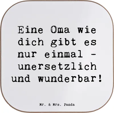 Produktbild von Mr. & Mrs. Panda Tassenuntersetzer Spruch Einzigartige Oma - Weiß - Geschenk, Familie, Danke, Bedanken, herzlich, sagen, Holzuntersetzer, Coaster, Handarbeit, Anerkennung