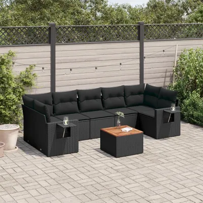 Produktbild von 8-tlg. Garten-Sofagarnitur mit Kissen Schwarz Poly Rattan 3256804