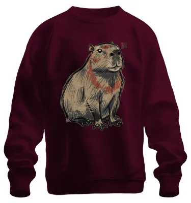 Productafbeelding van Capibara, ook wel bekend als het "waterzwijn", Japanse Ukiyo-e kunst, cadeau, sweatshirt, trui, bordeauxrood, maat S