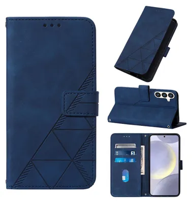 Image de Etui en cuir pour Samsung Galaxy S25+ avec embossage, porte-cartes et support bleu