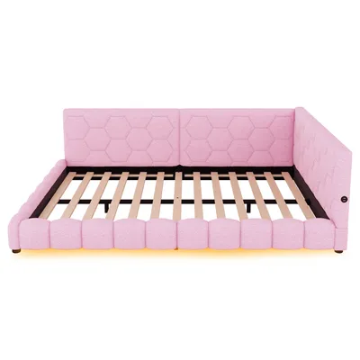 Produktbild von Schlafsofa mit Bettfunktion und LED-Beleuchtung 140x200 cm, Polsterbett, Doppelbett, Vlies