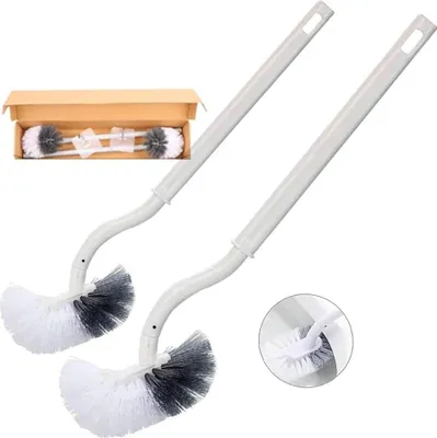 Produktbild von 2 Pack Toilettenbürste, Klobürste mit randreiniger, Upgrade WC Bürste, Klobürste gebogen, Langer Stiel, Kunststoff-Toilettenbürstenset mit Starken Borsten für Tiefenreinigung