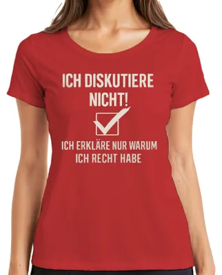 Productafbeelding van "Ik discussieer niet, ik heb altijd gelijk" - Grappig spreekwoord, dames T-shirt, rood, maat XL