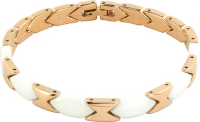 Produktbild von Damen Armband aus weißer Keramik und Edelstahl in rose' 19 cm