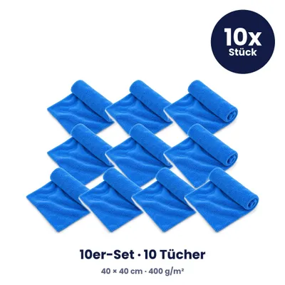 Produktbild von Mikrofasertuch Auto Korallenfleece 40 x 40 cm, 400 g/m² – weiches Poliertuch & Trockentuch für Lack, Scheiben & Innenraum – Blau, 10er-Set