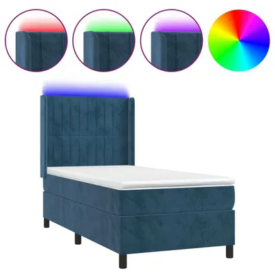 Obrázok produktu pre Posteľný rám boxsping matrac a LED tmavomodrý 90x190 cm zamat