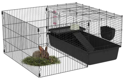 Produktbild von Kleintierkäfig mit abnehmbaren Gehege, Laufgitter mit Stall, inkl. Zubehör, Schwarz