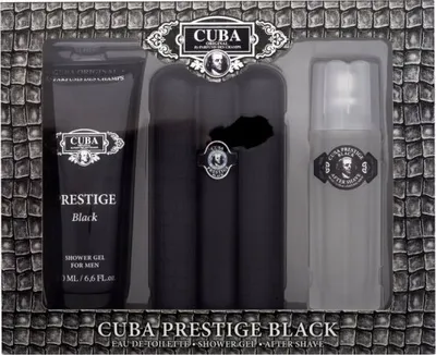 Obrázok produktu pre Cuba Men Prestige Black Set s vôňou toaletnej vody, aftershave lotiónu a sprchového gélu, 90 ml + 100 ml + 200 ml