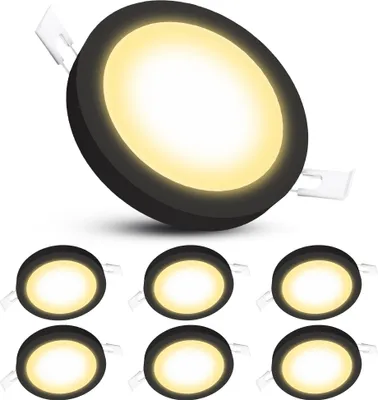 Zdjęcie produktu dla SSC-LUXon 6 sztuk VORALO downlight reflektory sufitowe 2w1 natynkowe lub wpuszczane czarne płaskie okrągłe Ø 14cm - 4W reflektor wpuszczany ciepły biały 230V
