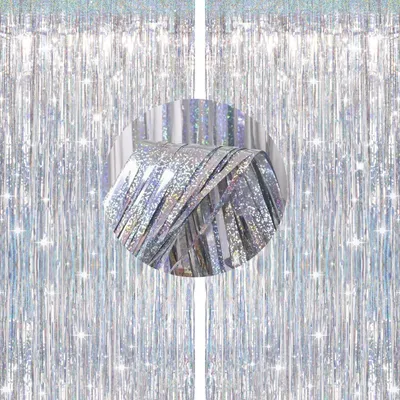 Productafbeelding van Glitterende Lametta Vorhangset Zilver, 2 Stuks voor Feestdecoratie