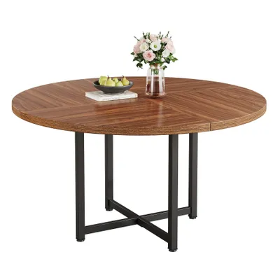 Produktbild von Tribesigns Runder Esstisch, Industrieller Küchentisch mit robustem Metallrahmen,  120 cm Esstisch für kleine Räume, Wohnzimmer und Wohnungen, Braun