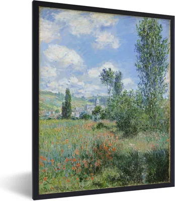 Produktbild von MuchoWow® Gerahmtes Poster Ansicht von Vétheuil - Gemälde von Claude Monet 30x40 cm - Poster mit Schwarzem Bilderrahmen Wandposter Rahmen Foto Bilder - Wanddeko - Kunstdrucke