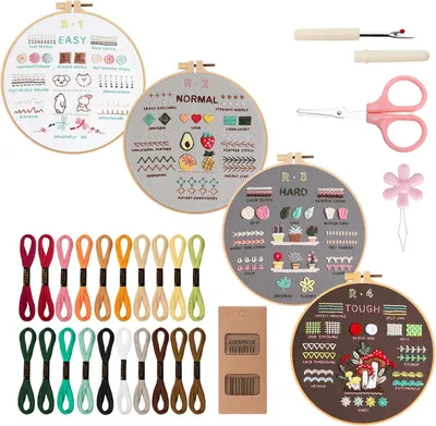 Productafbeelding van Borduursets voor Beginners - Set van 4 - Borduurstarterkit voor Beginners en Volwassenen - Borduurset voor Volwassenen