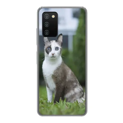 Produktbild von MuchoWow® Handyhülle Schutzhülle Hülle für Samsung Galaxy A03s Katze - Siamese - Gras - Mädchen - Kinder - Jungen - Kind Silikon Softcase Handy Hülle - Schutz